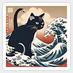 black cat in japanese style art Sticker